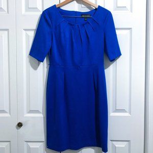 Royal Blue 3/4 Sleeve Pleated Neckline Dress